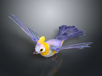 Colorful Bird With Yellow Head Purple Wings And Blue Tail Spreading Wings On Dark Background 3d model