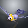 Colorful Bird With Yellow Head Purple Wings And Blue Tail Spreading Wings On Dark Background