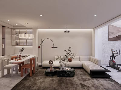 Modern Home Theater Interior With Leather Sofa Projector Area Rug And Floor Lamp 3d model