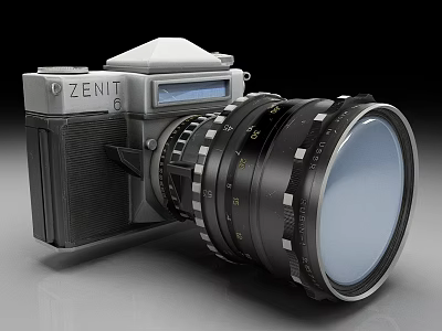 Vintage Zenit Digital Camera With Large Lens And Classic Silver Black Design 3d model