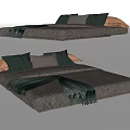 Modern Gray Double Bed With Black Gray Beige Pillows And Throw Blanket 3d model