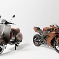 Two Different Motorcycles Scooter And Sport Bike In Gray Brown Copper Colors On White Background