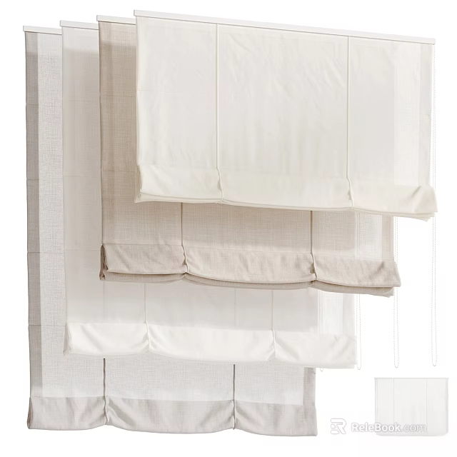 White Layered Curtains With Linen Cotton Blend And Pleated Design For Home Decor 3d model 