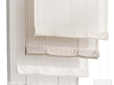 White Layered Curtains With Linen Cotton Blend And Pleated Design For Home Decor 3d model