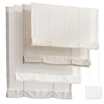 White Layered Curtains With Linen Cotton Blend And Pleated Design For Home Decor 3d model