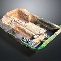 Detailed Ancient Stone Carving Model with Pathway and Green Vegetation Elements