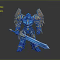 Armored Blue Yellow Robot Warrior Figure With Eagle Wings And Sword