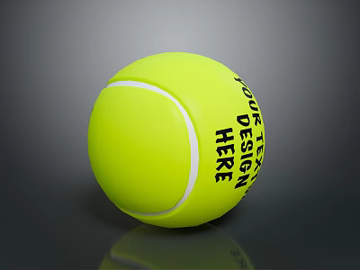 Yellow Tennis Ball With Your Design Here Text On Reflective Surface 3d model