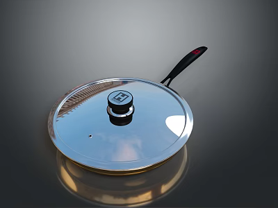 Stainless Steel Frying Pan With Lid And Black Handle For Daily Cooking 3d model