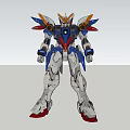 Detailed Mechanical Robot Figure With Blue White Red Orange Armor And Wings