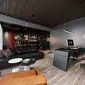 Modern Public Office Space Interior With Comfortable Sofa And Wooden Elements 3d model