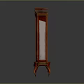 Red Antique Display Cabinet With Gold Accents Glass Door And Carved Legs