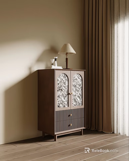 Modern Entryway Cabinet Sideboard With Glass Doors Table Lamp And Decorative Items 3d model 