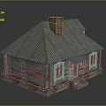 Rustic Wooden House With Gray Roof Red Brick Chimney Windows Porch And Steps