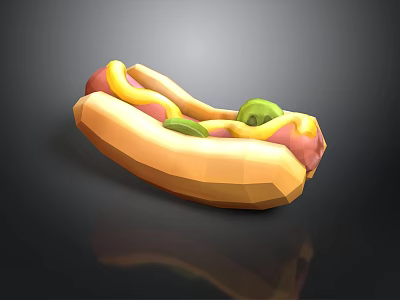 Low Poly 3D Hot Dog Model With Mustard Ketchup And Pickles 3d model