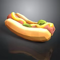 Low Poly 3D Hot Dog Model With Mustard Ketchup And Pickles
