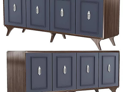 Modern TV Stand With Blue Cabinet Doors Wooden Frame And Silver Metal Handles 3d model