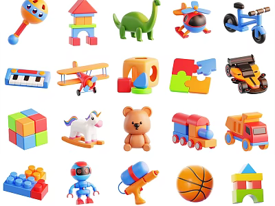 Colorful Building Blocks With Assorted Kids Toys For Creative Play And Learning 3d model