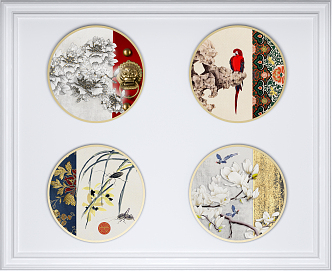 New Chinese Style Round Frame Painting Hanging Painting 3d model