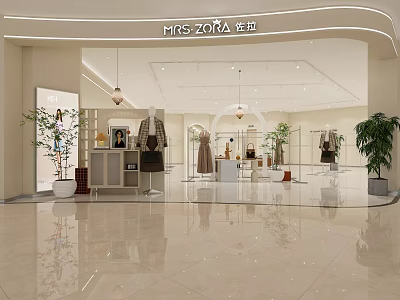 MRS ZONA Clothing Store With Mannequins Clothing Displays Green Plants And Bright Interior 3d model