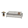 Light Colored Multi Person Sofa With Brown Throw Pillow And Side Table On Marble Floor 3d model