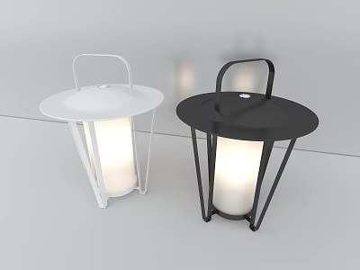 Modern Portable Outdoor Lamps White And Black With Hanging Handle Illuminated 3d model
