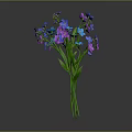 Vibrant Flower Bouquet with Blue Purple Petals Green Stems Leaves in Green Vase on Gray Background
