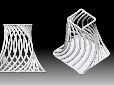 Modern White Abstract Sculptural Decorative Objects With Curved Linear Patterns 3d model