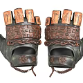 Dark Green And Brown Leather Fingerless Gloves With Braided Details And Carved Patterns