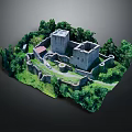 Ancient Castle Model Featuring Tower Structure Stone Walls And Green Trees 3d model