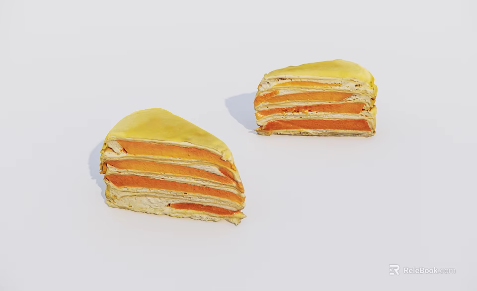 Tasty Sliced Mille Crepe Cake With Yellow Crepe Layers And Orange Filling 3d model 