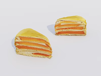 Tasty Sliced Mille Crepe Cake With Yellow Crepe Layers And Orange Filling 3d model