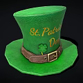 Green St Patricks Day Top Hat with Clover Design and Leather Belt Buckle