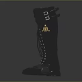 Classic Black Knee High Leather Boots With Lace Up Design And Decorative Badge