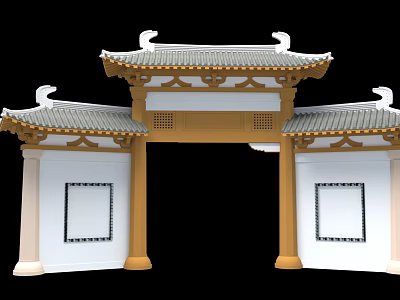 Chinese Style Garden Ornament Gateway With Traditional Roof And Golden Pillars 3d model