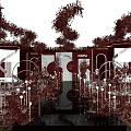 Elegant Modern Banquet Hall Interior With Red Black Decor Crystal Chandeliers And Floral Arrangements