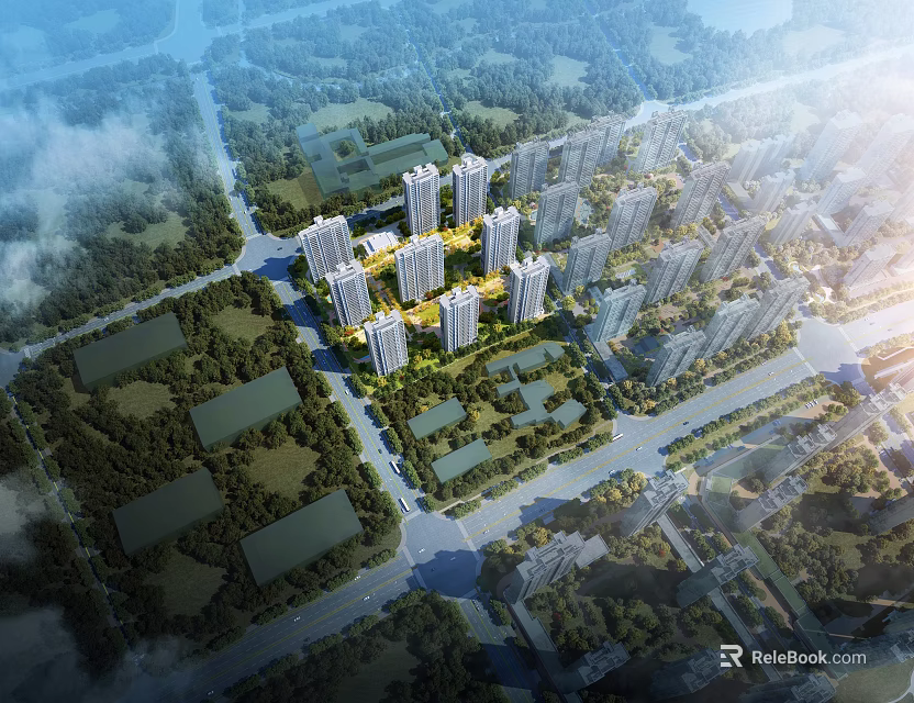 Aerial Urban Planning With High Rise Buildings Green Spaces And Roads 3d model 