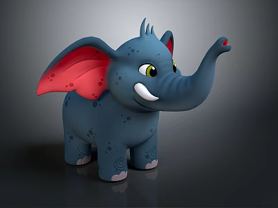 Cute Blue Elephant Doll with Red Ears Green Eyes and Spots in Cartoon Style 3d model