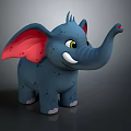 Cute Blue Elephant Doll with Red Ears Green Eyes and Spots in Cartoon Style