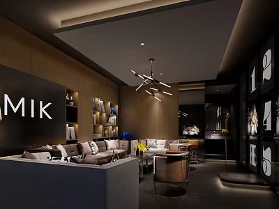 Elegant Modern KTV Interior Design With Sofa Chandelier Screens And Bookshelves 3d model