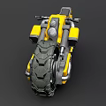 Striking Yellow and Black Futuristic Motorcycle with Thick Tires and Mechanical Details