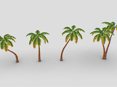 Palm Trees With Different Shapes Brown Trunks Green Leaves Yellow Edges And Various Bending Postures 3d model