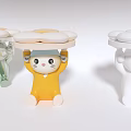 Decorative Ornament Set with Green Yellow White Cartoon Figurines Holding Cloud Trays for Home Decor