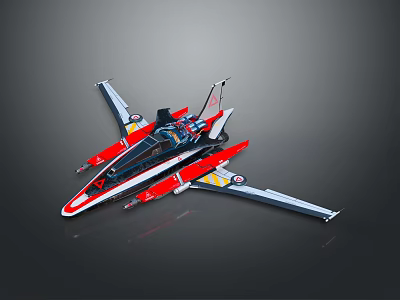 Red and White Model Airplane with Black Accents Yellow Markings and Streamlined Wings 3d model