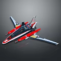 Red and White Model Airplane with Black Accents Yellow Markings and Streamlined Wings