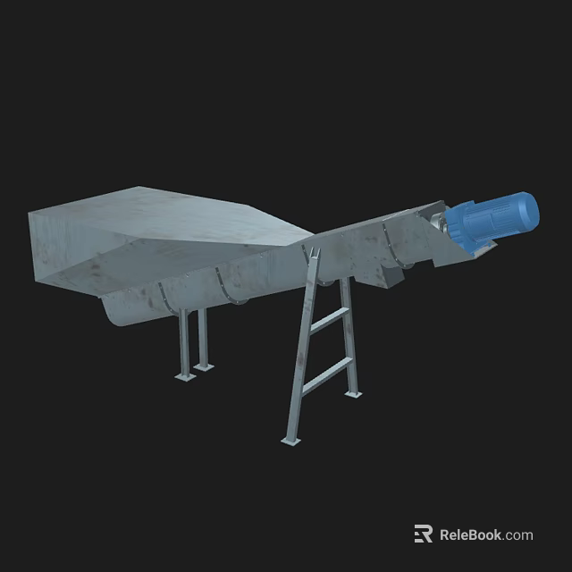 Industrial Conveyor Equipment With Metal Frame Blue Motor And Support Legs 3d model 