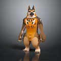 3D Sculpture of Anthropomorphic Wolf Dog With Orange Brown Fur Muscular Build Standing Pose