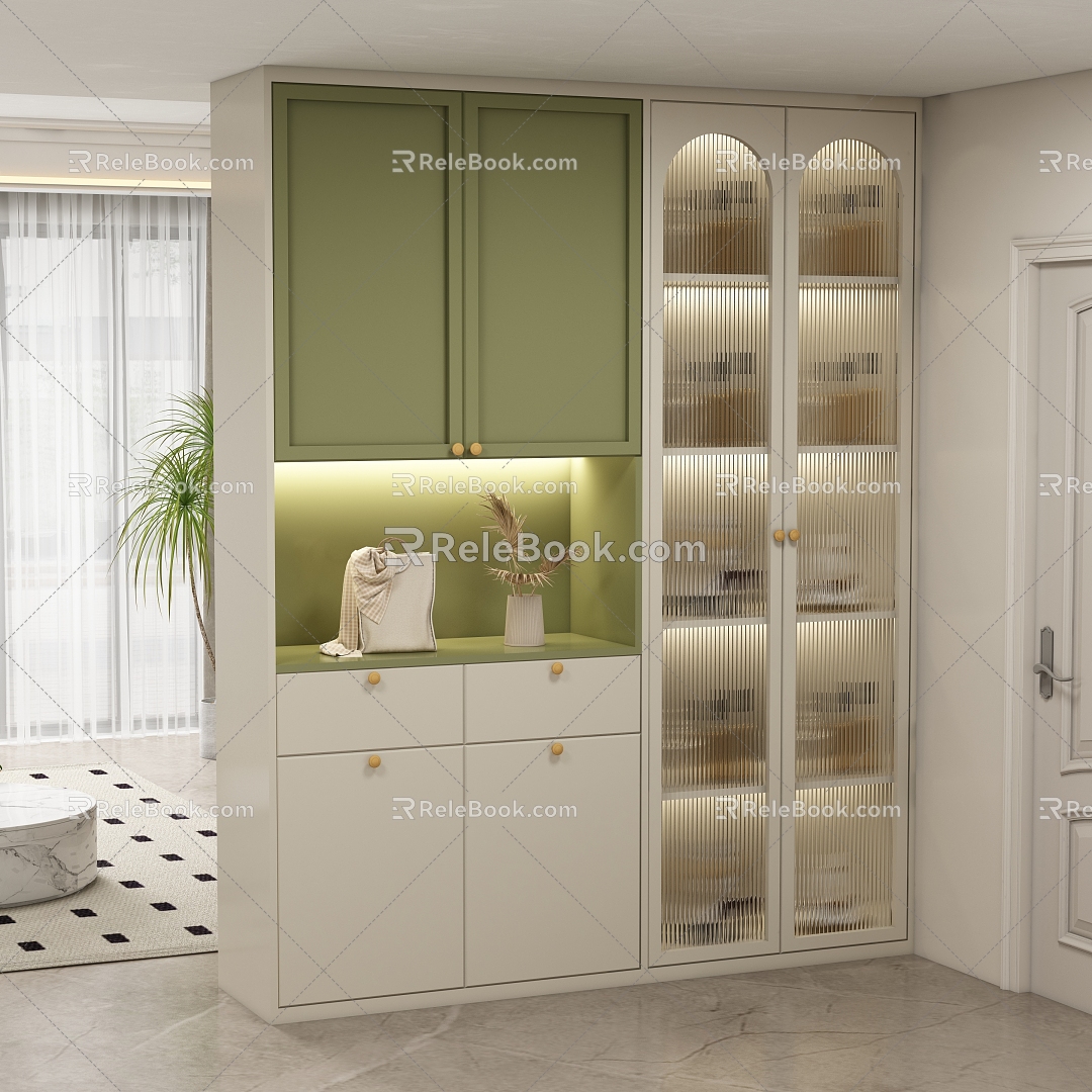 Modern Cream Style Entrance Cabinet Shoe Cabinet Wine Cabinet 3d model