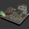 Traditional And Modern Architecture Featuring Chinese Style Roof Red Gateway Courtyard Tables Chairs Green Trees And Outdoor Area