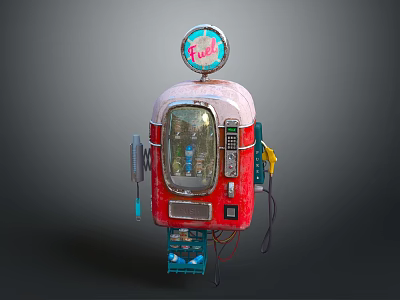 Vintage Commercial Fuel Pump with Red White Design Display Window and Wheels 3d model